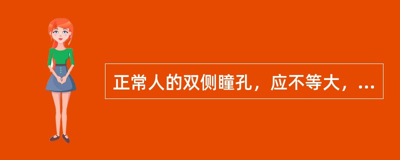 正常人的双侧瞳孔，应不等大，对光反射存在。