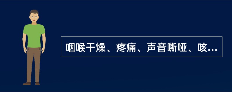 咽喉干燥、疼痛、声音嘶哑、咳嗽、严重者呼吸困难是（）.