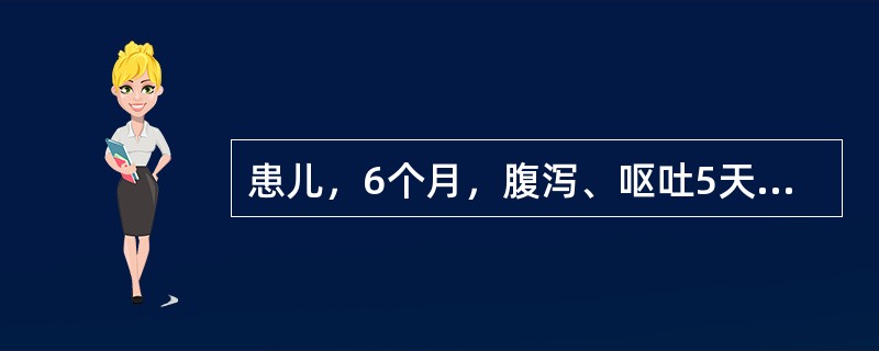 患儿，6个月，腹泻、呕吐5天，尿极少，精神极度萎靡，前囟、眼窝深凹陷，皮肤弹性极