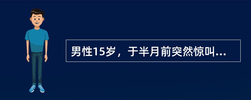 男性15岁，于半月前突然惊叫一声，倒在地上，双眼上翻，四肢抽搐，面色青紫，历时约