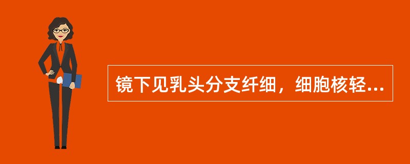 镜下见乳头分支纤细，细胞核轻度异型，核分裂象<1／HPF，无间质浸润（）