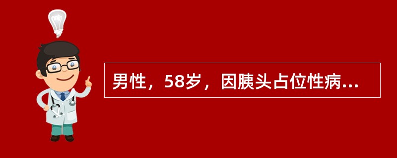 男性，58岁，因胰头占位性病变入院。发病3个月来，体重由67kg降至62kg，可