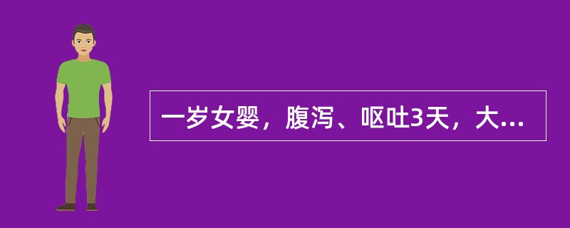 一岁女婴，腹泻、呕吐3天，大便每天10余次，稀水样，呕吐每天6～7次，12小时无