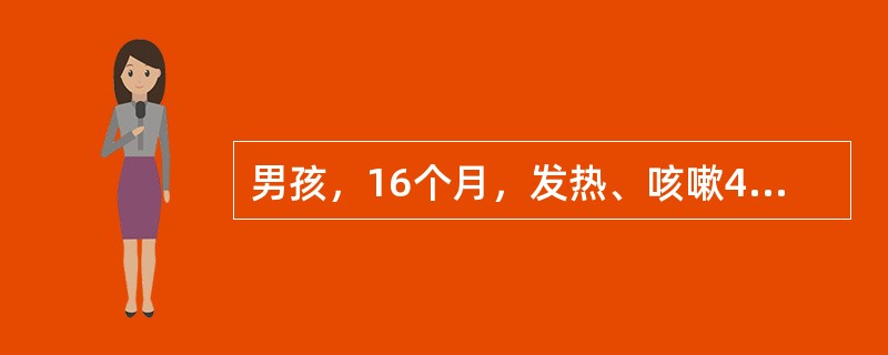 男孩，16个月，发热、咳嗽4天。体检：呼吸急促，唇发绀，三凹征明显，双肺闻及较多