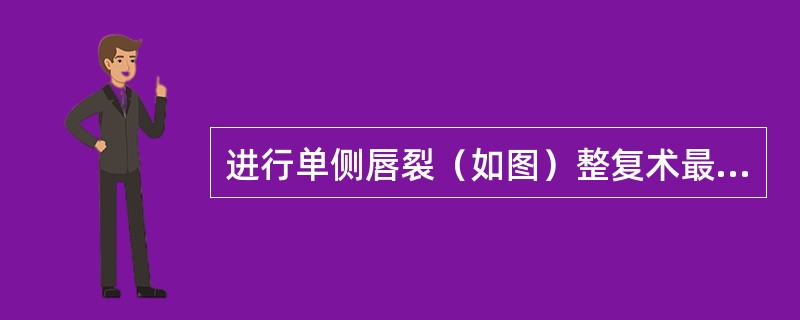 进行单侧唇裂（如图）整复术最适合的年龄为（）