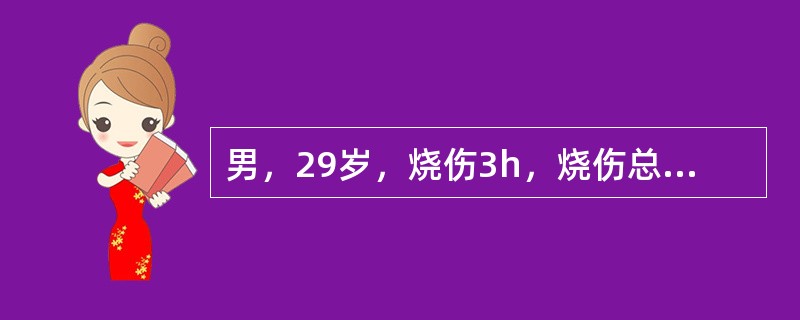 男，29岁，烧伤3h，烧伤总面积80%，其中深Ⅱ度30%，Ⅲ度50%，伤后无尿，