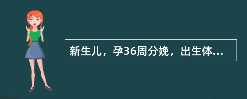新生儿，孕36周分娩，出生体重2200克，少量母乳加米汤喂养。生后第3天出现黄疸