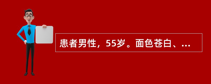 患者男性，55岁。面色苍白、乏力、头晕半年余，最近加重，伴心慌半个月。病后进食正