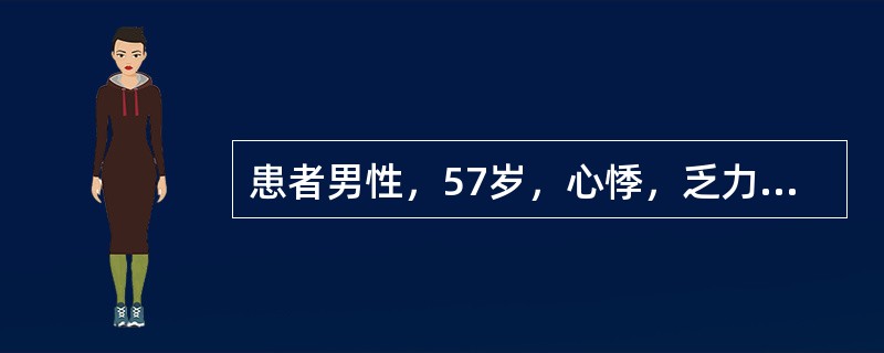 患者男性，57岁，心悸，乏力，心绞痛，心电图示前间壁心肌梗死超声心动图上诊断冠心