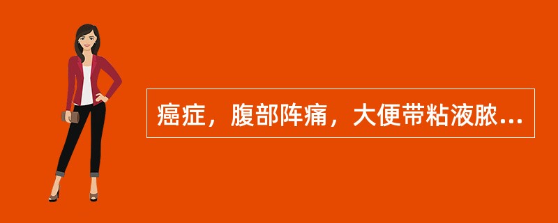 癌症，腹部阵痛，大便带粘液脓血，里急后重，肛门灼热，有时恶心，口干，舌质红，苔黄