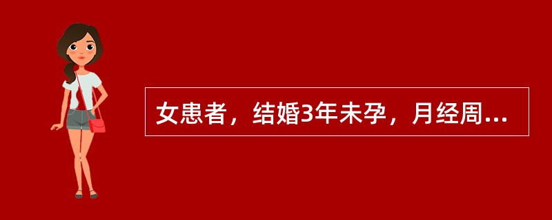 女患者，结婚3年未孕，月经周期不规律，经来腹痛，月经量少，色黯有小血块，经前乳房