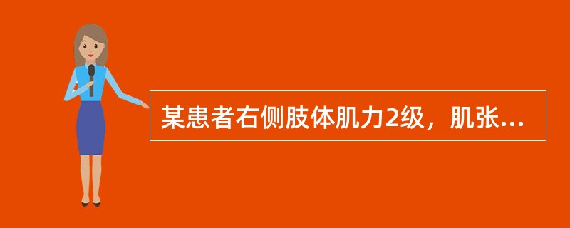 某患者右侧肢体肌力2级，肌张力增高，腱反射活跃，病理反射阳性，病变在()