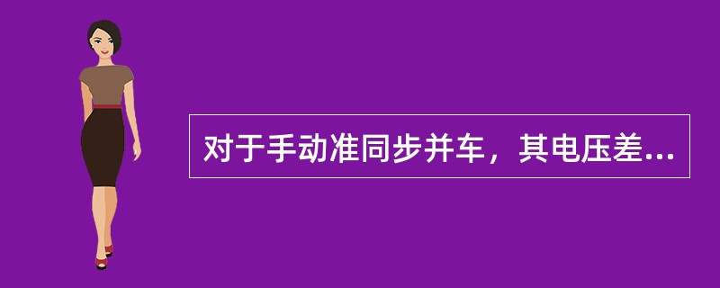 对于手动准同步并车，其电压差、频率差、初相位差允许的范围是（）。