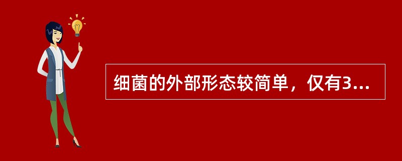 细菌的外部形态较简单，仅有3种基本类型，即球状、杆状和（）。