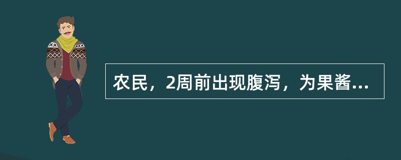 农民，2周前出现腹泻，为果酱样大便，日达7～10次，伴右下腹部压痛，无发热，无里