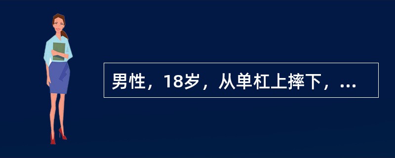 男性，18岁，从单杠上摔下，右膝着地，即感右髋部剧痛，不能活动，查体发现患肢短缩