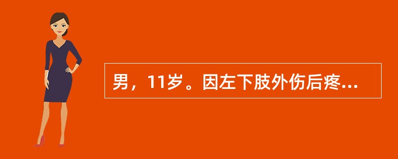 男，11岁。因左下肢外伤后疼痛10天，加重伴活动受限、发热3天入院。入院前10天