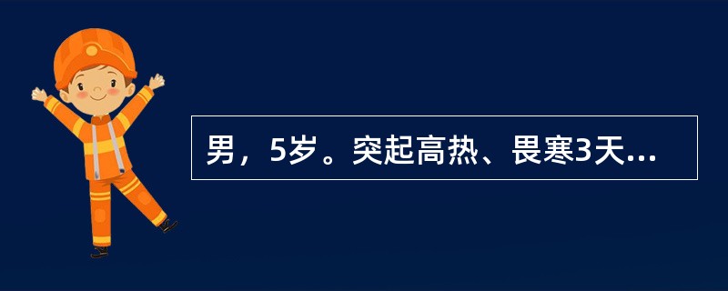 男，5岁。突起高热、畏寒3天就诊。查体：体温39．1℃，脉搏118次／分。左侧膝