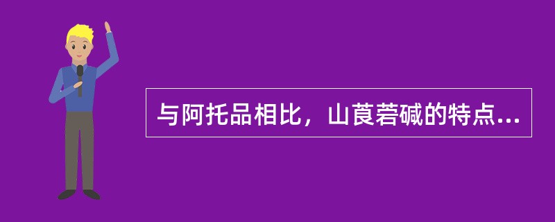 与阿托品相比，山莨菪碱的特点有（）。