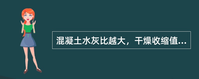 混凝土水灰比越大，干燥收缩值也越大。