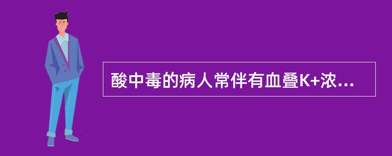 酸中毒的病人常伴有血叠K+浓度增加，其原因是（）。