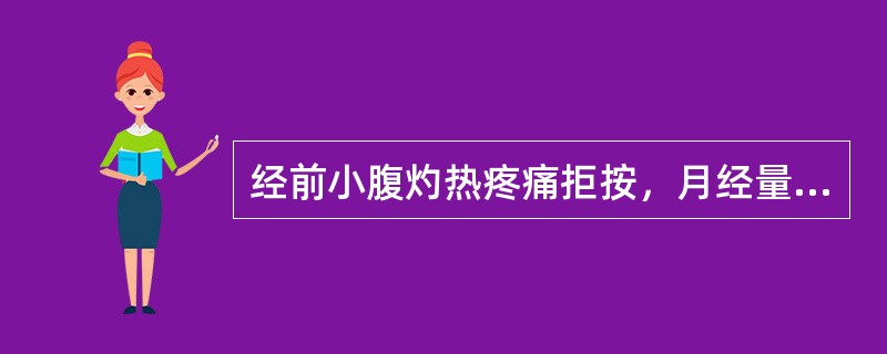 经前小腹灼热疼痛拒按，月经量多，经色紫黯，质稠有块，或平时低热起伏，少腹时痛，经