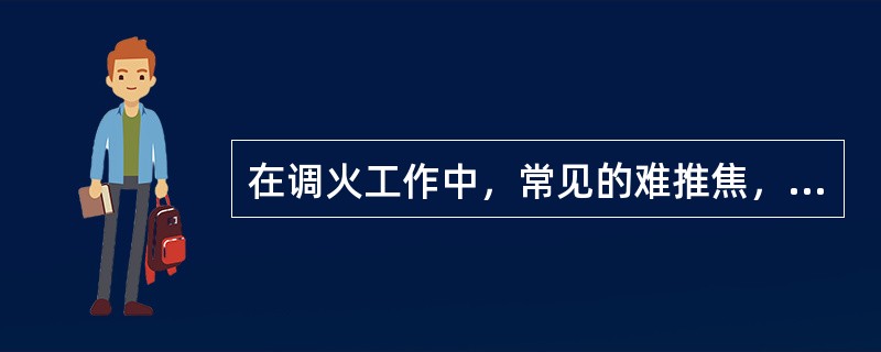 在调火工作中，常见的难推焦，可能的原因是（）、（）、（）、推焦杆变形和原煤浓缩性