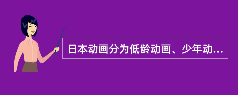 日本动画分为低龄动画、少年动画、少女动画、青年动画、女性动画、成人动画。