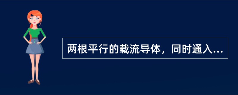 两根平行的载流导体，同时通入相同方向的电流时互相排斥。