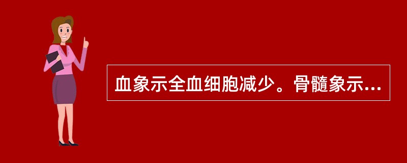 血象示全血细胞减少。骨髓象示增生低下，三系造血细胞减少。这样的血象和骨髓象符合（