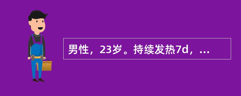 男性，23岁。持续发热7d，伴头痛、腹痛、腹胀、便秘。体检：体温40℃，心率96