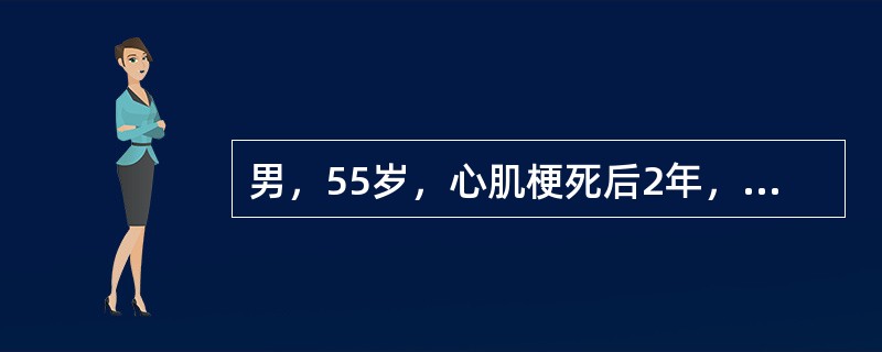 男，55岁，心肌梗死后2年，无心前区疼痛表现，1个月来反复发作心悸，心电图提示频