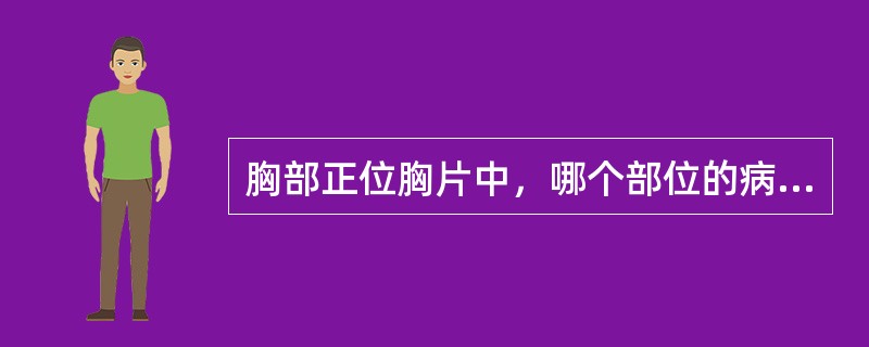 胸部正位胸片中，哪个部位的病变不易被观察到（）.
