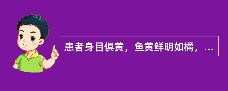 患者身目俱黄，鱼黄鲜明如橘，发热口渴，恶心欲吐，尿少黄赤，大便秘结，舌苔黄腻，脉