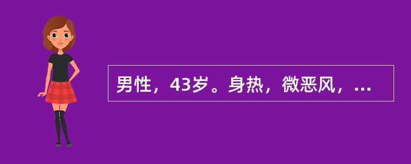 男性，43岁。身热，微恶风，汗少，肢体疫重，头昏重胀而痛，心烦口渴，胸闷恶心，小