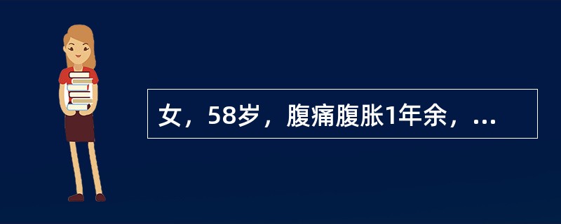 女，58岁，腹痛腹胀1年余，结合图像，最可能的诊断为（）.