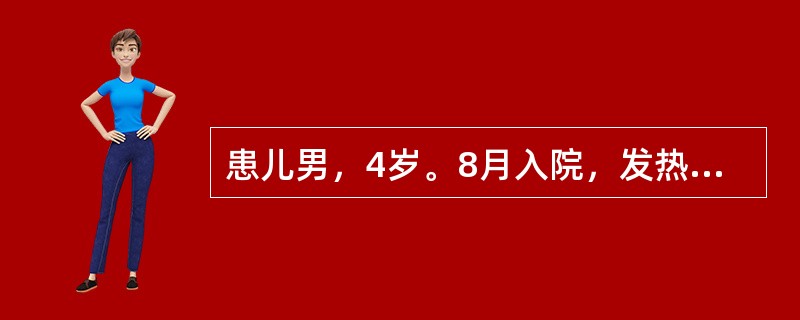 患儿男，4岁。8月入院，发热、呕吐、腹泻2天。每天排脓血便10次左右。查体：T3