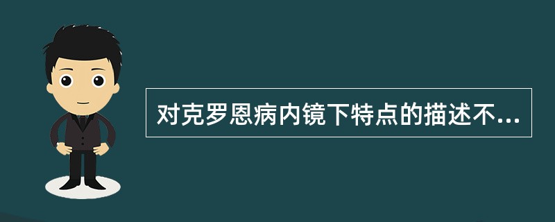 对克罗恩病内镜下特点的描述不正确的是：（）