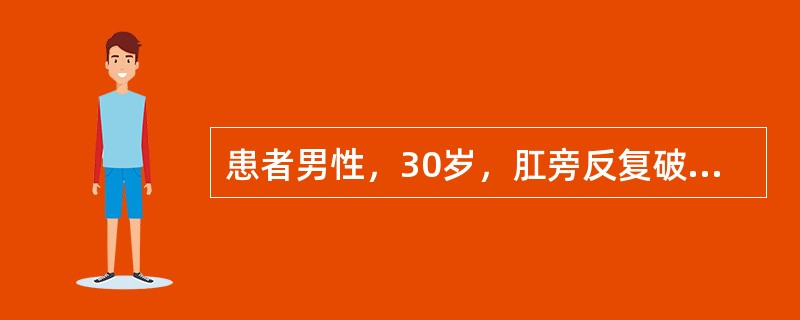 患者男性，30岁，肛旁反复破溃流脓水1年，查体见肛旁截石位11点距肛缘5厘米处有