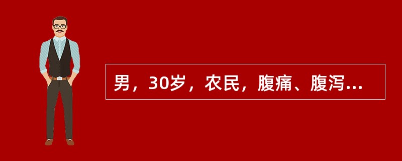 男，30岁，农民，腹痛、腹泻半个月，粪便4～8次/天，量多，暗红色，有腥臭，肉眼