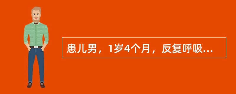 患儿男，1岁4个月，反复呼吸道感染4个月，两次肺炎住院治疗。1周前发热，咳嗽，神