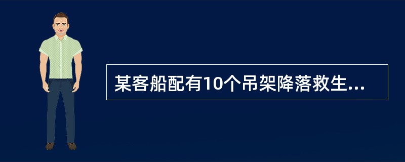 某客船配有10个吊架降落救生筏每个25人，均匀分布在船的两舷，每舷设有一个降落装