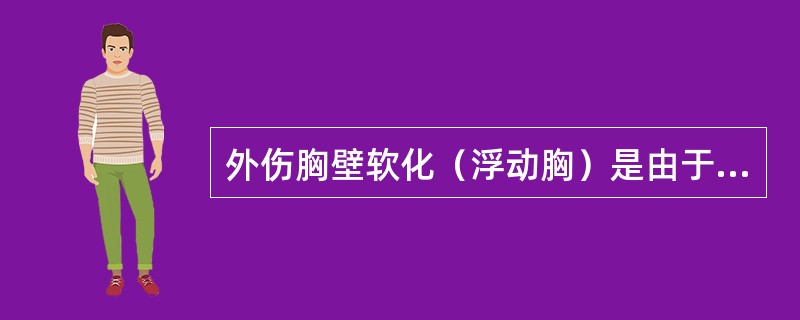 外伤胸壁软化（浮动胸）是由于（）。