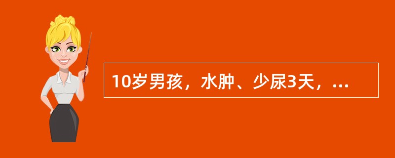 10岁男孩，水肿、少尿3天，近l天来诉头痛、头昏、呕吐并抽搐1次，查体，体温37