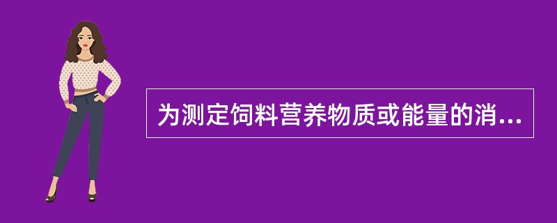 为测定饲料营养物质或能量的消化率，需用动物进行（）。