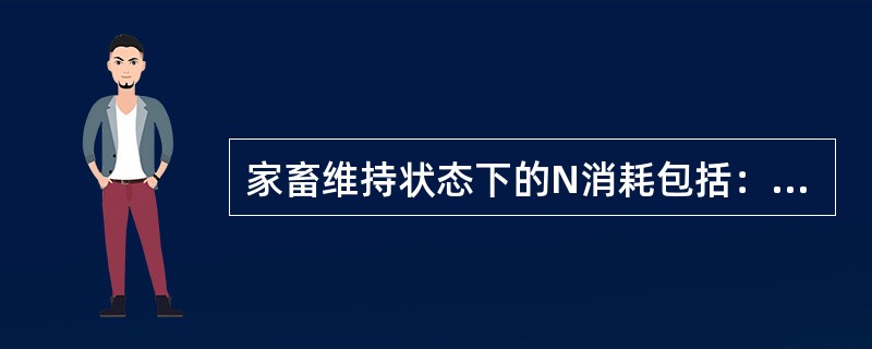 家畜维持状态下的N消耗包括：（）、（）和（）对N的消耗，后者数量少，一般可以忽略