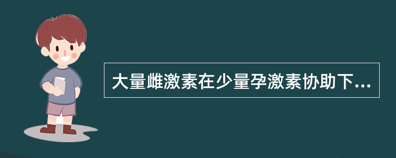 大量雌激素在少量孕激素协助下引起发情.