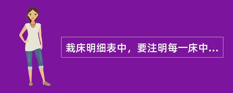 栽床明细表中，要注明每一床中包含（）