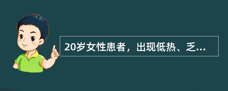 20岁女性患者，出现低热、乏力、盗汗2周，近3日少量咯血。胸片见右上肺小尖淡片阴