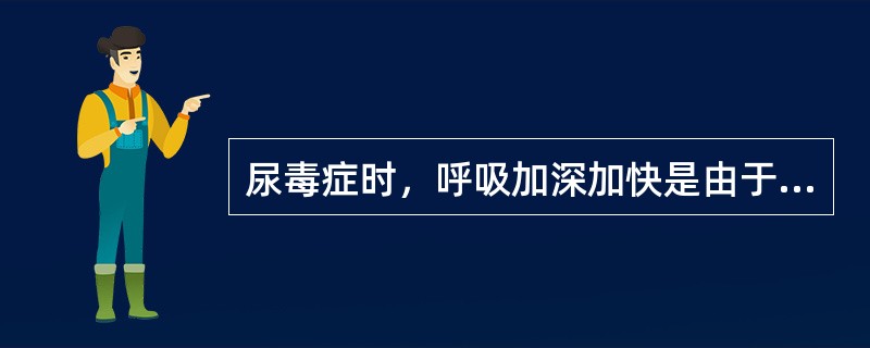 尿毒症时，呼吸加深加快是由于（）。